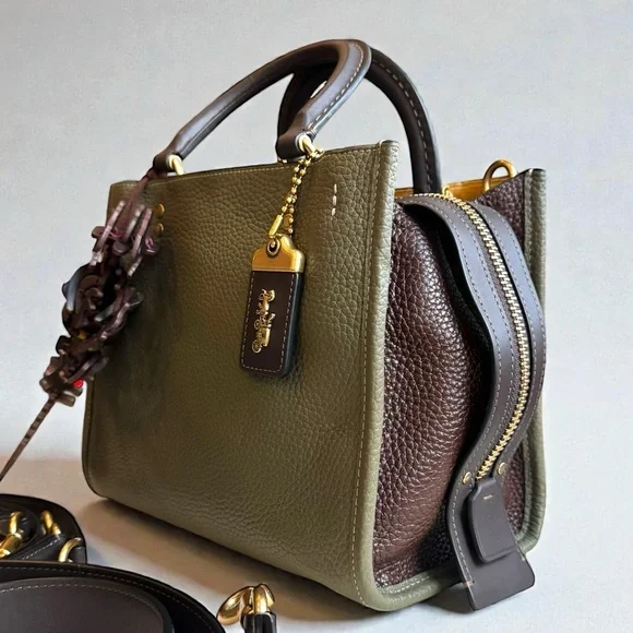 Coach Rogue 25 Color Block Satchel Amy Green and Large Dino Charm - Picture 7 of 15